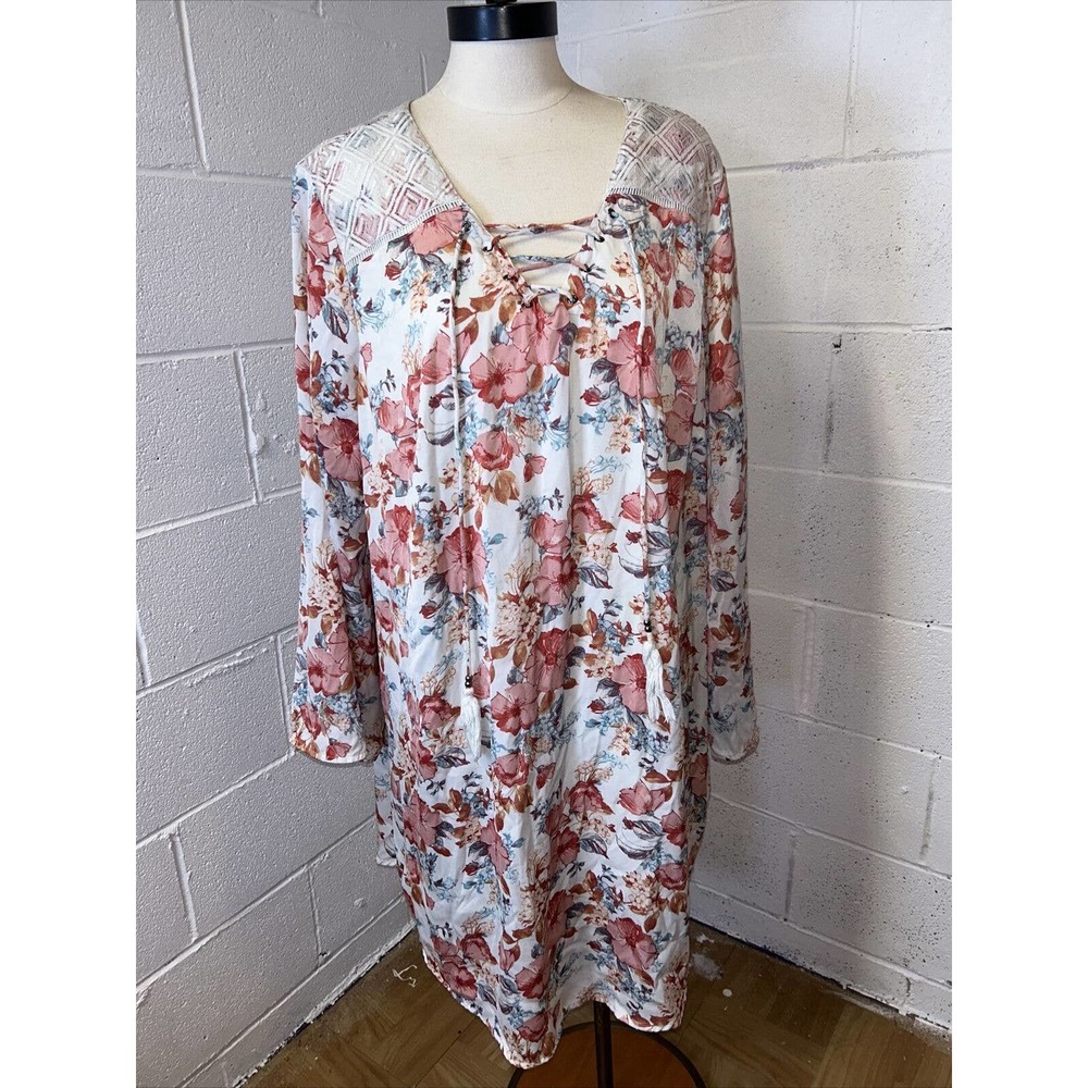 Haute Hippie Tribe Lace Floral Lace Up Boho Midi‎ Knee Length Dress Plus Size 1X